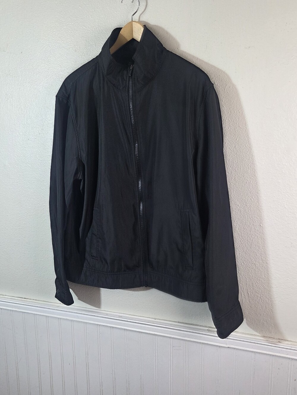 Michael Kors Mens L Black Lightweight Full Zip Jacket Stand Collar Windbreaker